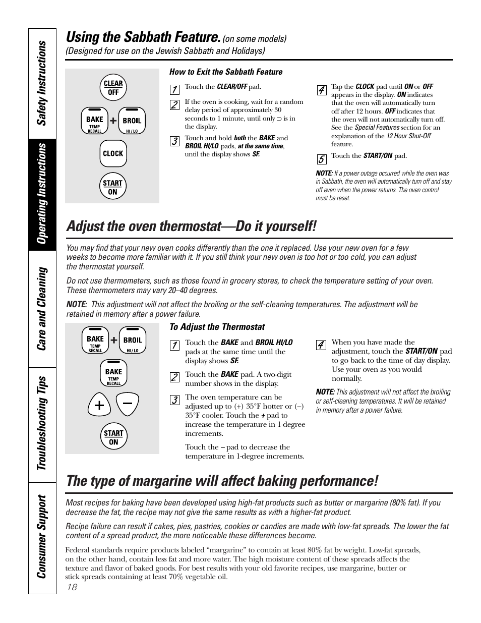 Thermostat, Adjust the oven thermostat—do it yourself, Using the sabbath feature | GE Monogram JBP65 User Manual | Page 18 / 32