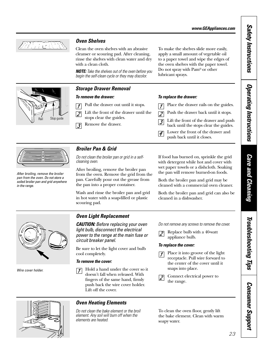 Broiler pan & grid, Light, Shelves | Light shelves | GE Monogram JBP65 User Manual | Page 23 / 32