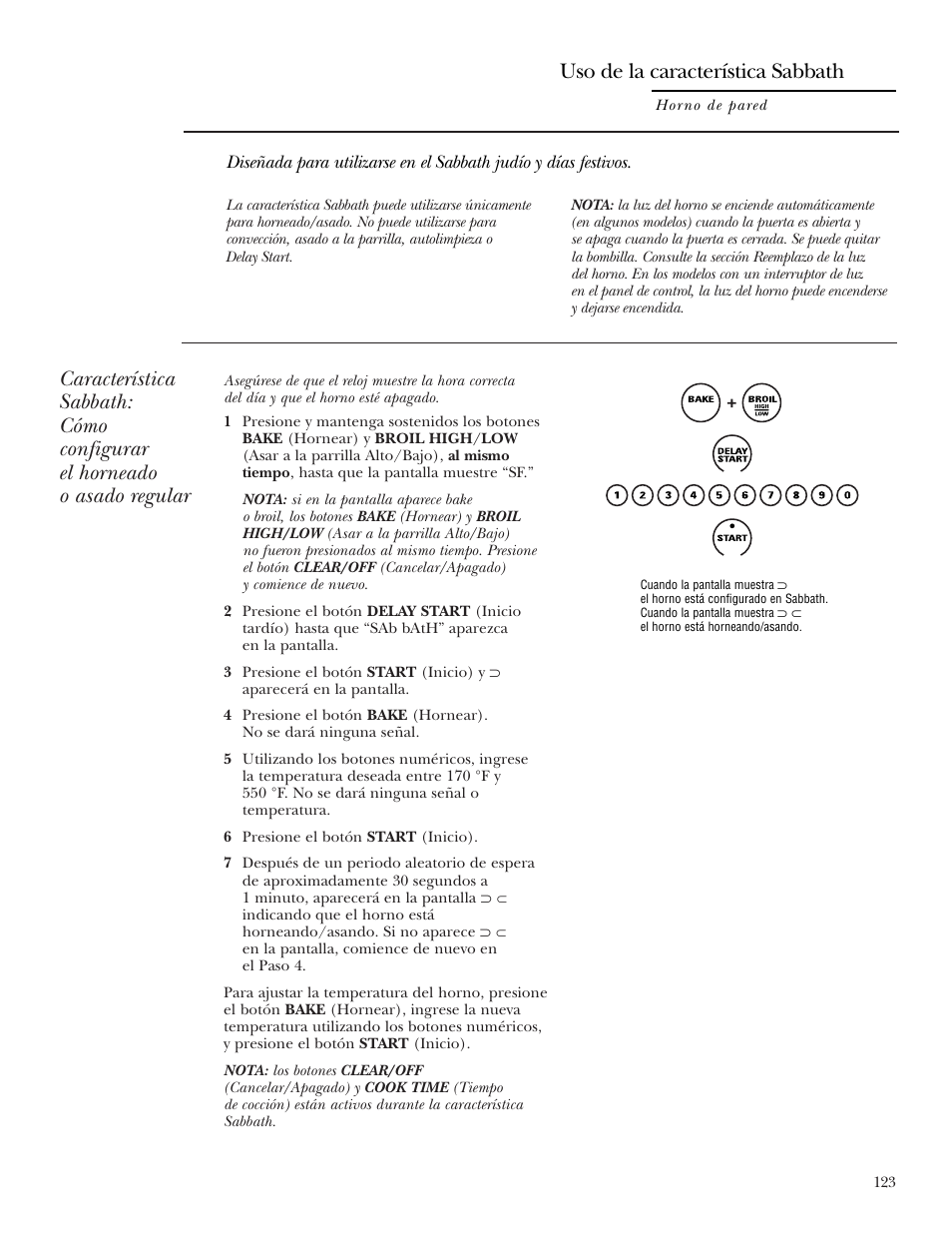 Función sabbath, Función sabbath –125, Uso de la característica sabbath | GE Monogram ZEK938 – 27 ″ Single Wall Oven User Manual | Page 123 / 136