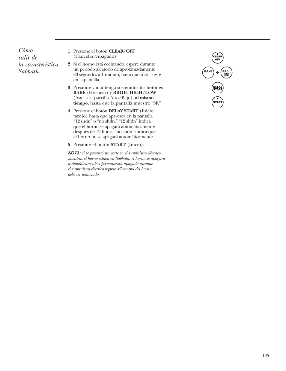 Cómo salir de la característica sabbath | GE Monogram ZEK938 – 27 ″ Single Wall Oven User Manual | Page 125 / 136