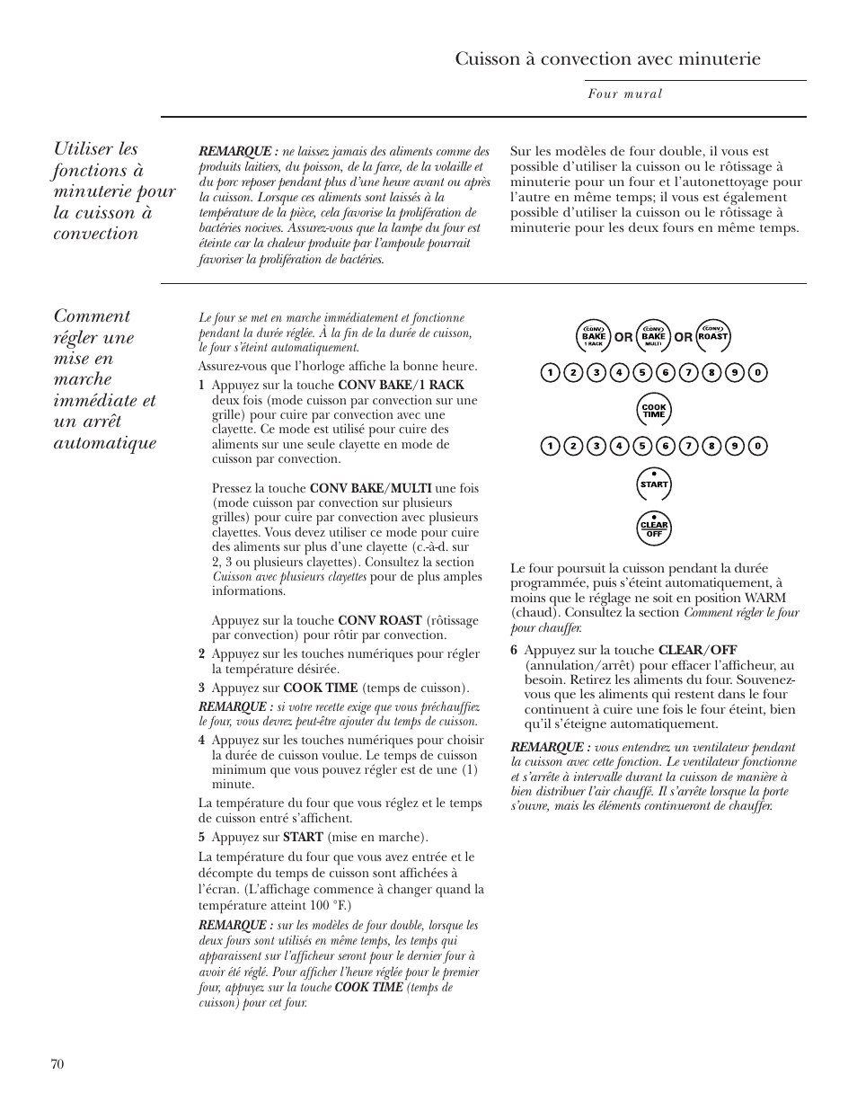 Cuisson à convection avec minuterie | GE Monogram ZEK938 – 27 ″ Single Wall Oven User Manual | Page 70 / 136