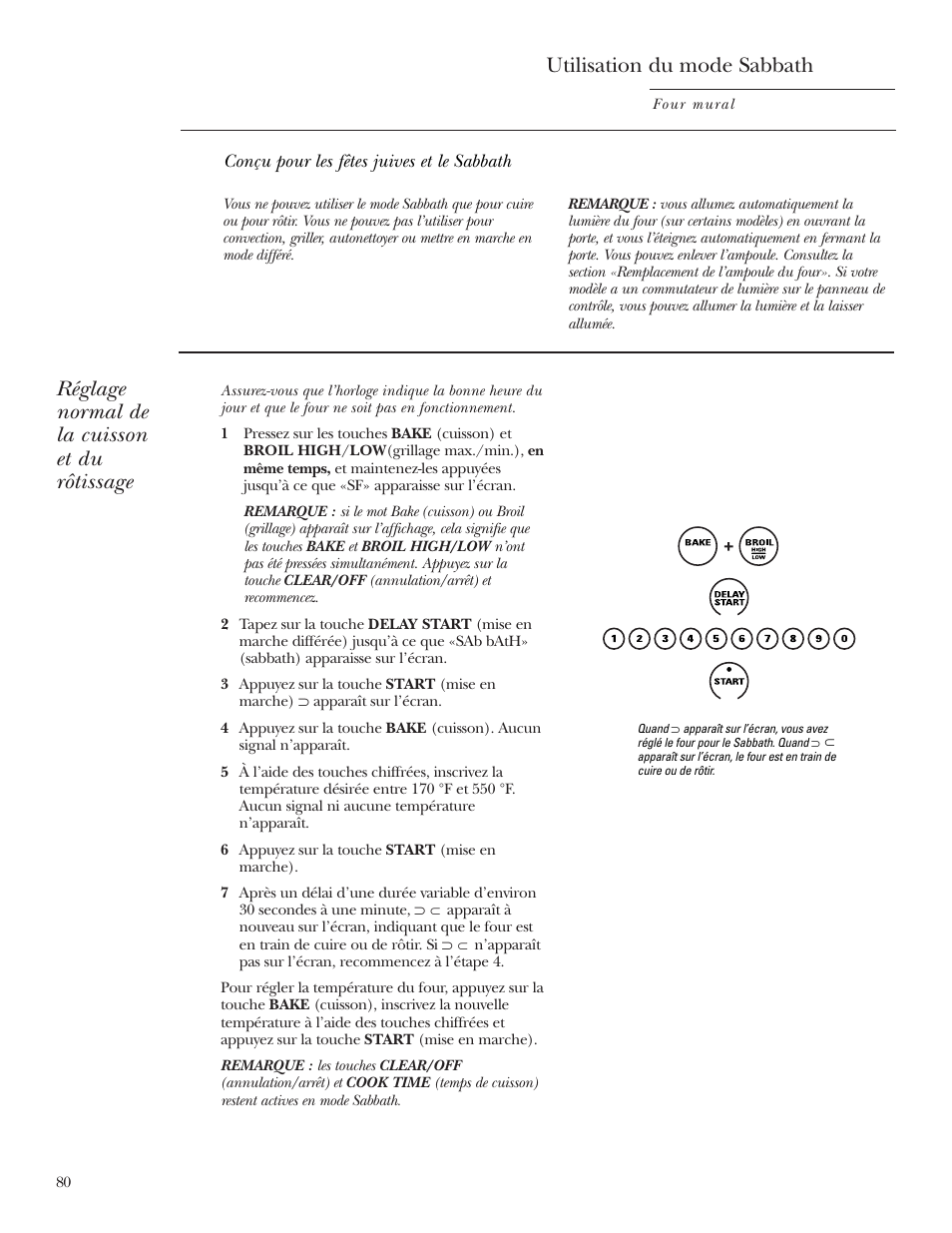 Fonction sabbath, Fonction sabbath –82, Utilisation du mode sabbath | Réglage normal de la cuisson et du rôtissage | GE Monogram ZEK938 – 27 ″ Single Wall Oven User Manual | Page 80 / 136
