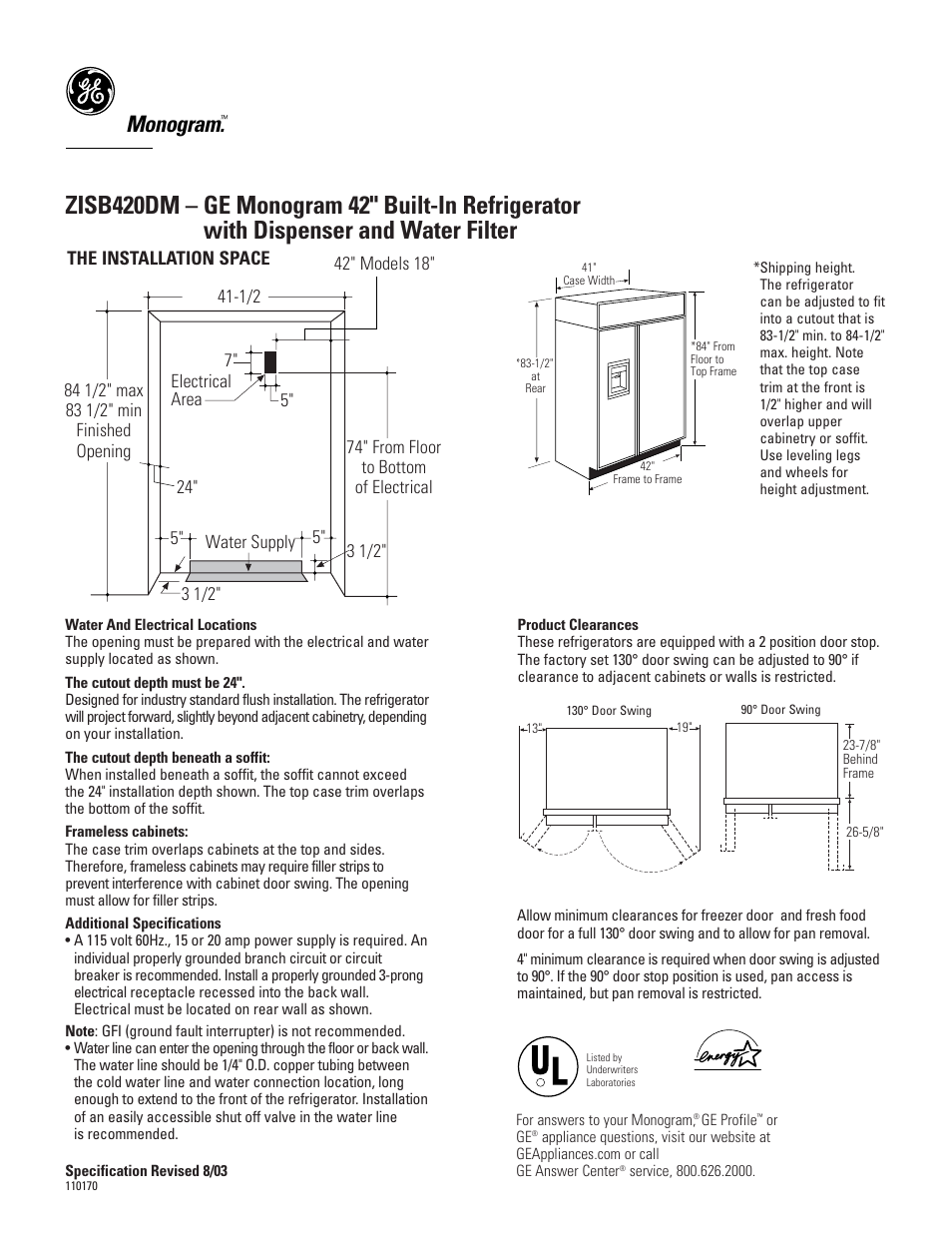 GE Monogram ZISB420DM User Manual | 6 pages