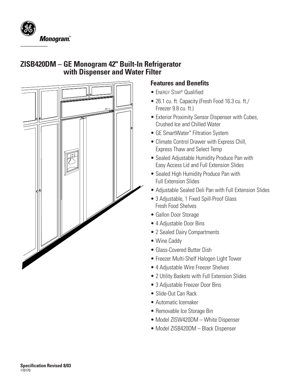 Monogram, Features and benefits | GE Monogram ZISB420DM User Manual | Page 6 / 6