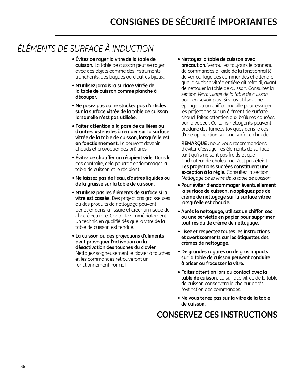 Consignes de sécurité importantes | GE Monogram ZHU30 User Manual | Page 36 / 80