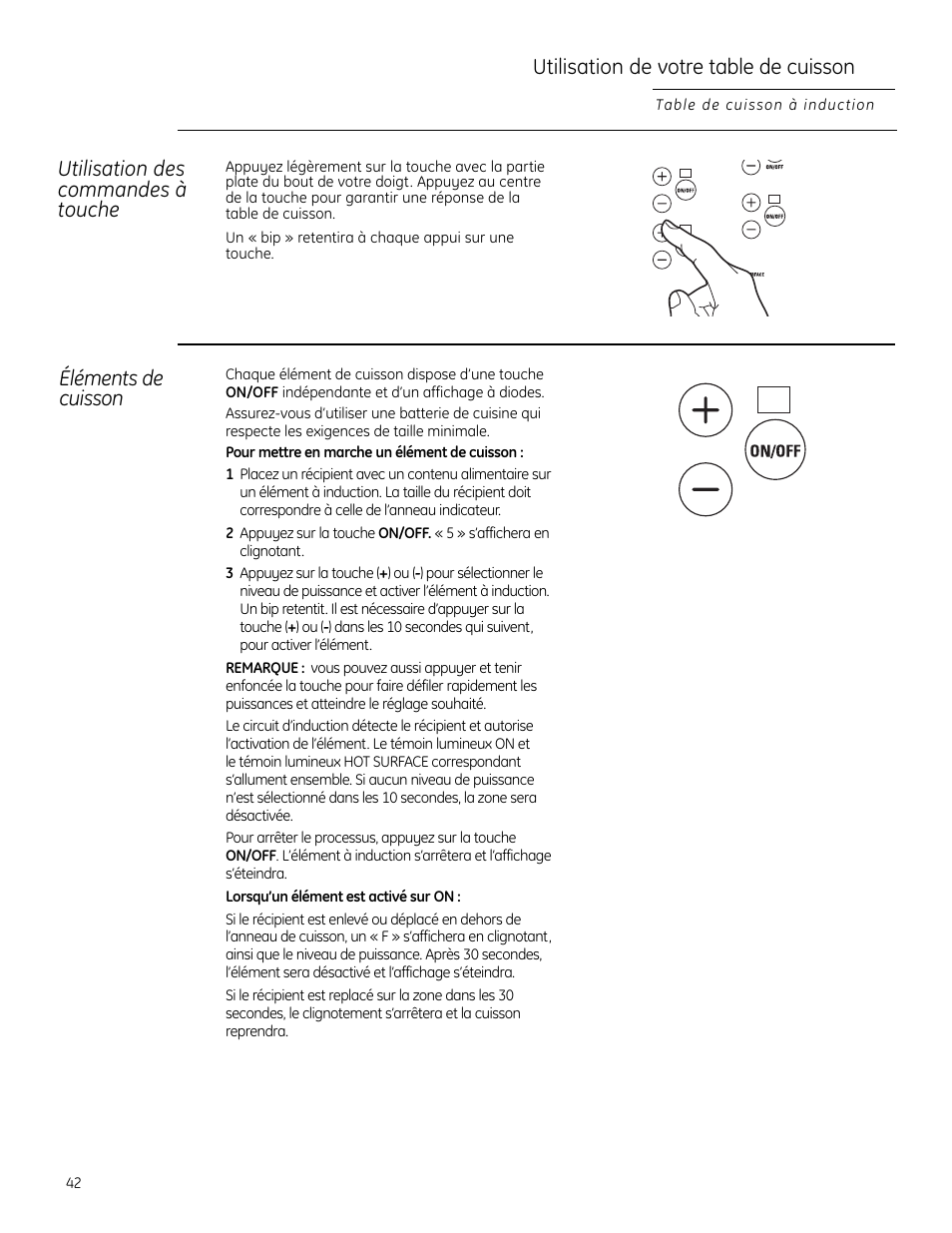 Configuration des commandes, Éléments de surface, Éléments de cuisson | GE Monogram ZHU30 User Manual | Page 42 / 80