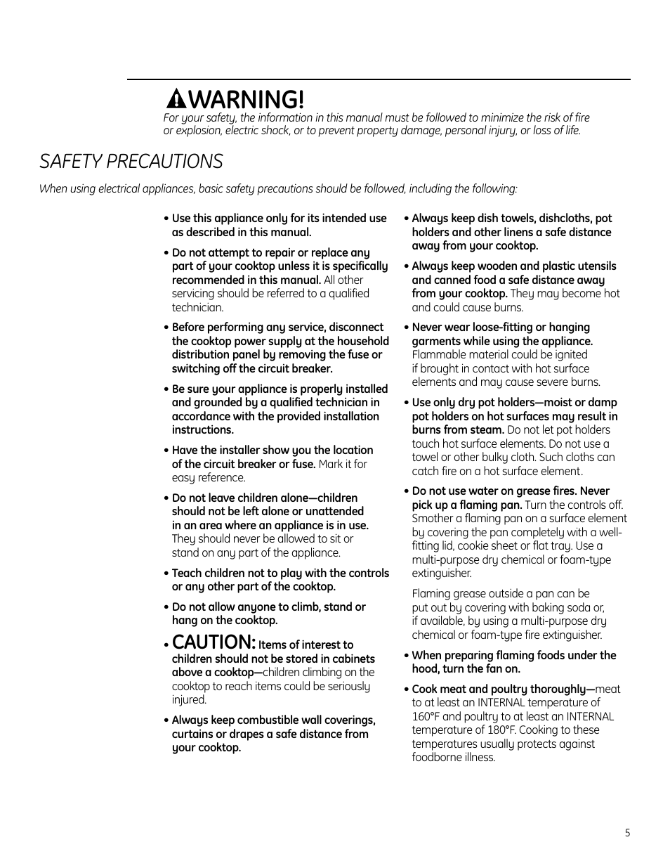 Warning, Caution, Safety precautions | GE Monogram ZHU30 User Manual | Page 5 / 80