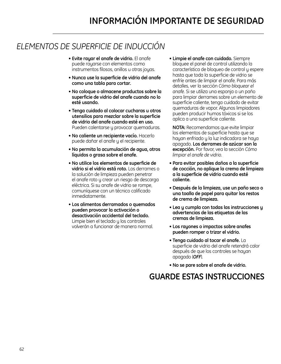 Información importante de seguridad | GE Monogram ZHU30 User Manual | Page 62 / 80