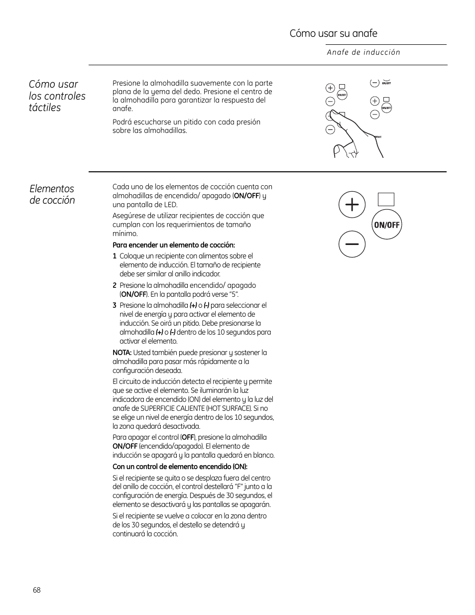 Cómo configurar los controles, Elementos de superficie, Cómo configurar los controles -70 | Elementos de cocción | GE Monogram ZHU30 User Manual | Page 68 / 80