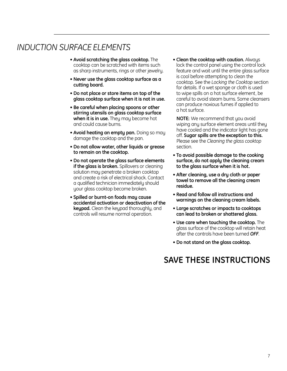 Save these instructions induction surface elements | GE Monogram ZHU30 User Manual | Page 7 / 80