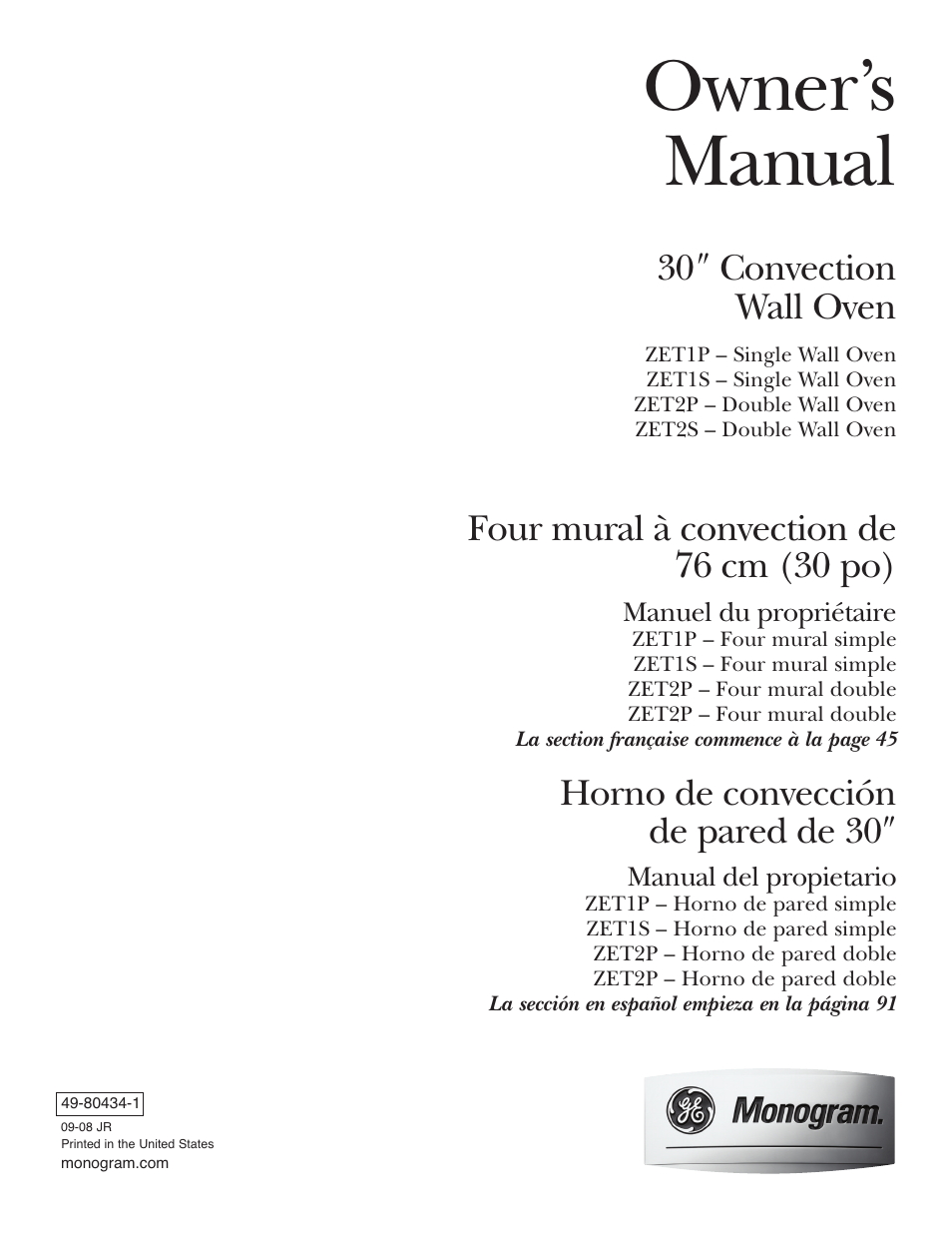 GE Monogram ZET2S User Manual | 128 pages