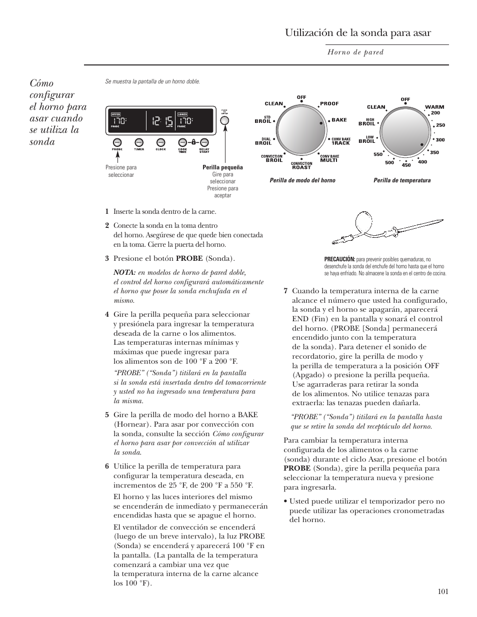 Utilización de la sonda para asar | GE Monogram ZET2S User Manual | Page 101 / 128