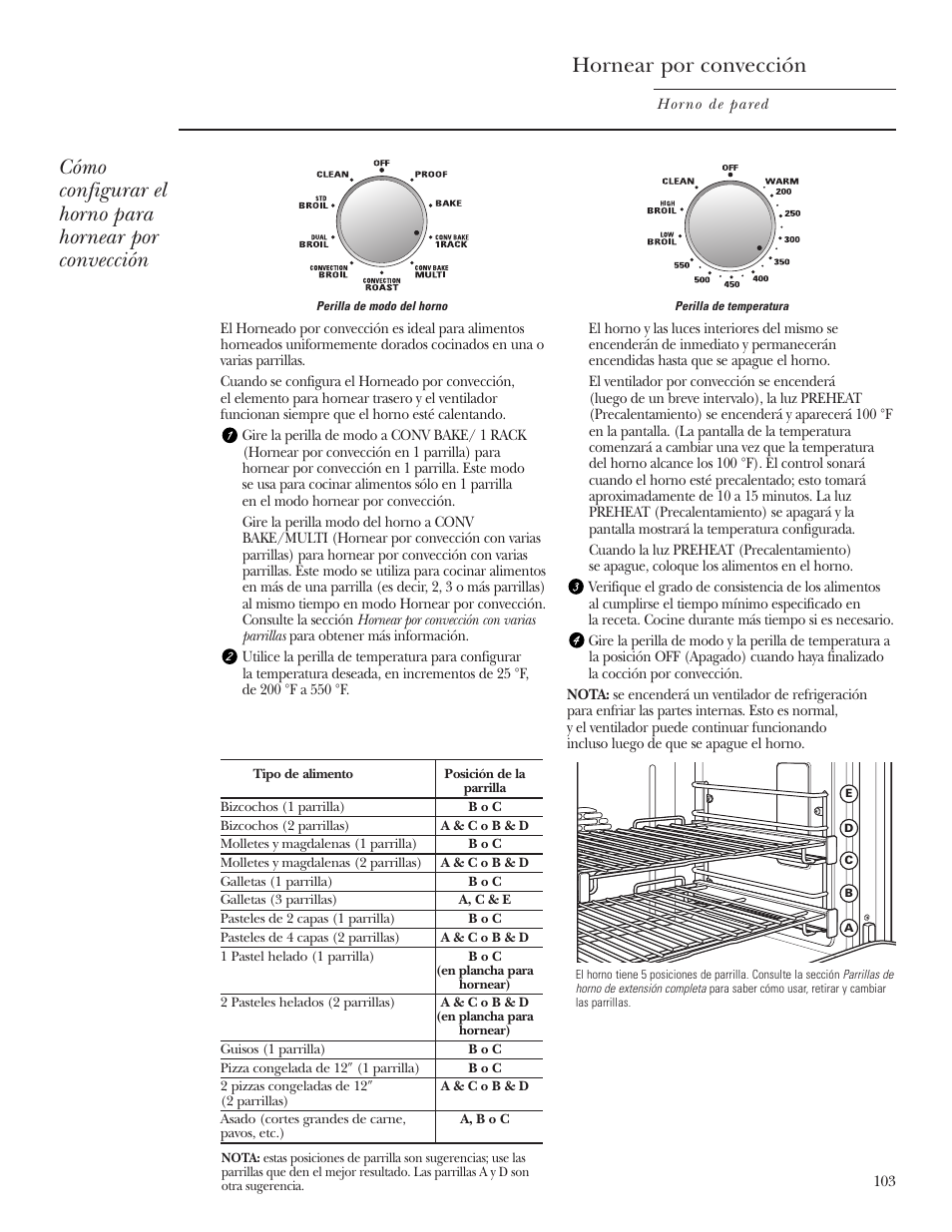 Hornear por convección | GE Monogram ZET2S User Manual | Page 103 / 128