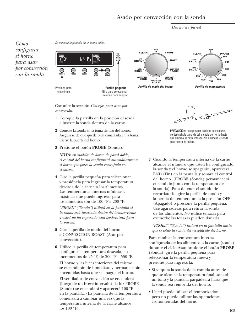 Asado por convección con la sonda | GE Monogram ZET2S User Manual | Page 105 / 128