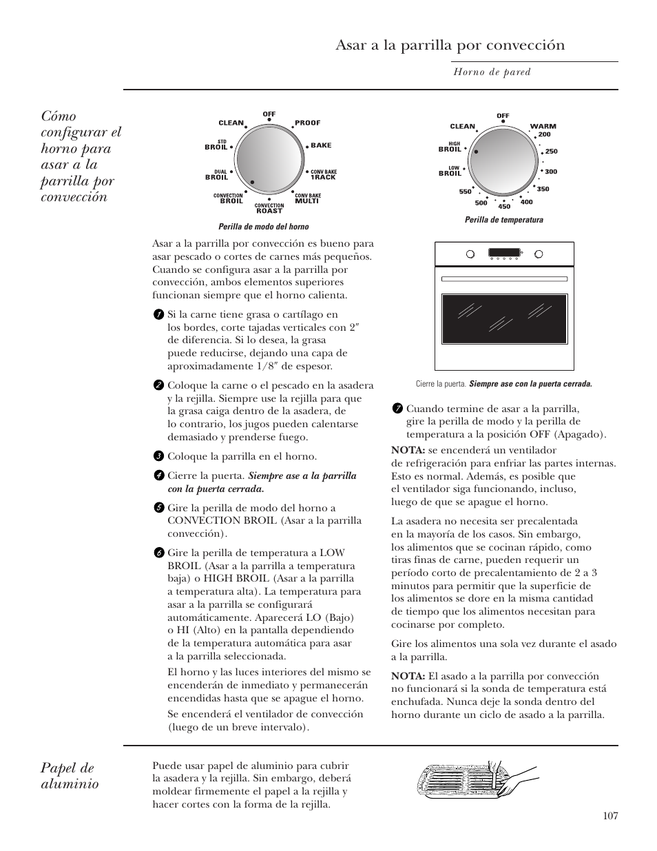 Asar a la parrilla por convección, Papel de aluminio | GE Monogram ZET2S User Manual | Page 107 / 128