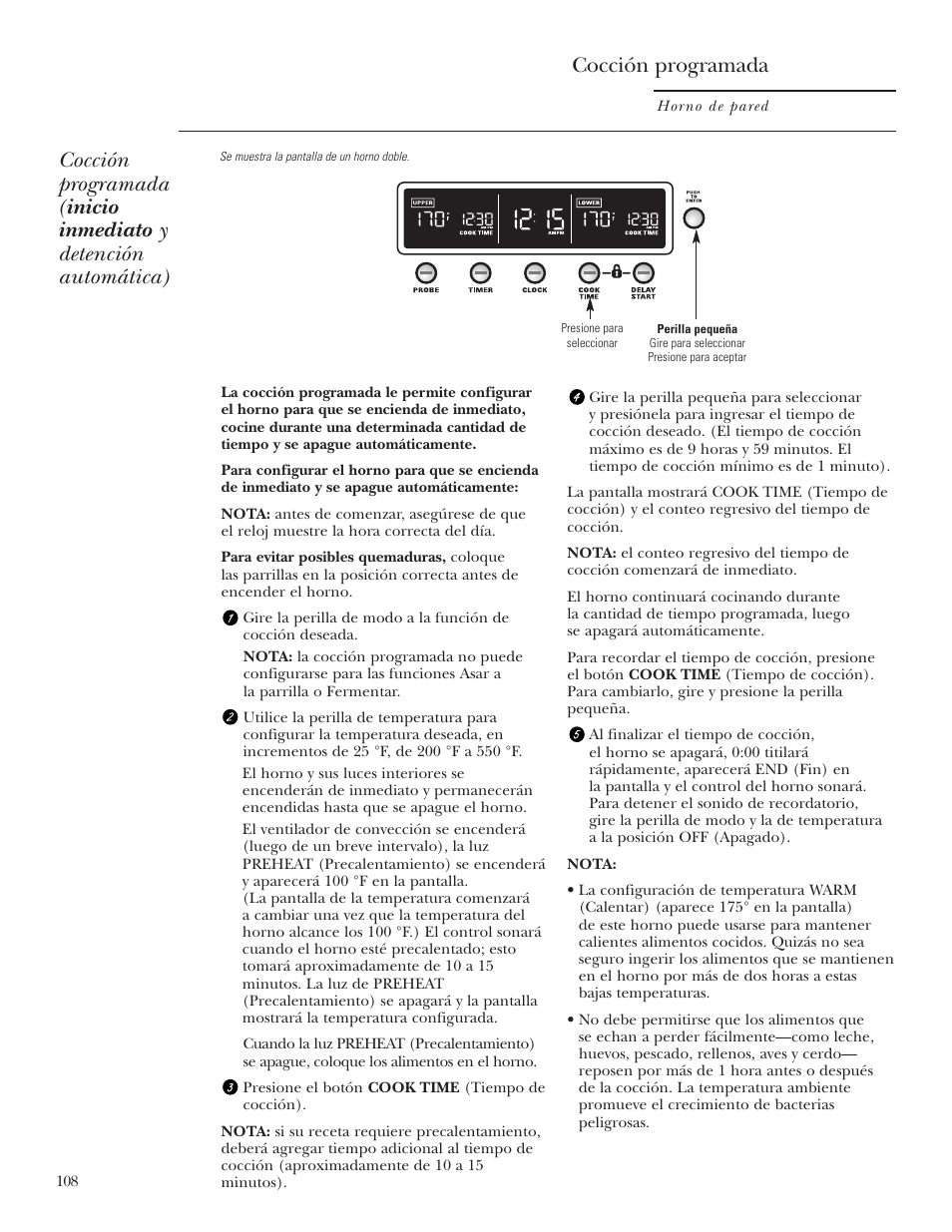 Cocción programada, Cocción programada , 109 | GE Monogram ZET2S User Manual | Page 108 / 128