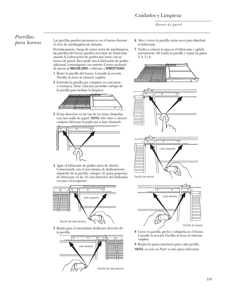 Parrillas, Cuidados y limpieza, Parrillas para hornos | GE Monogram ZET2S User Manual | Page 119 / 128