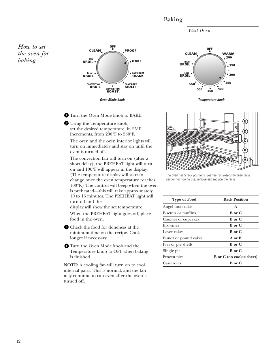 Baking, How to set the oven for baking | GE Monogram ZET2S User Manual | Page 12 / 128