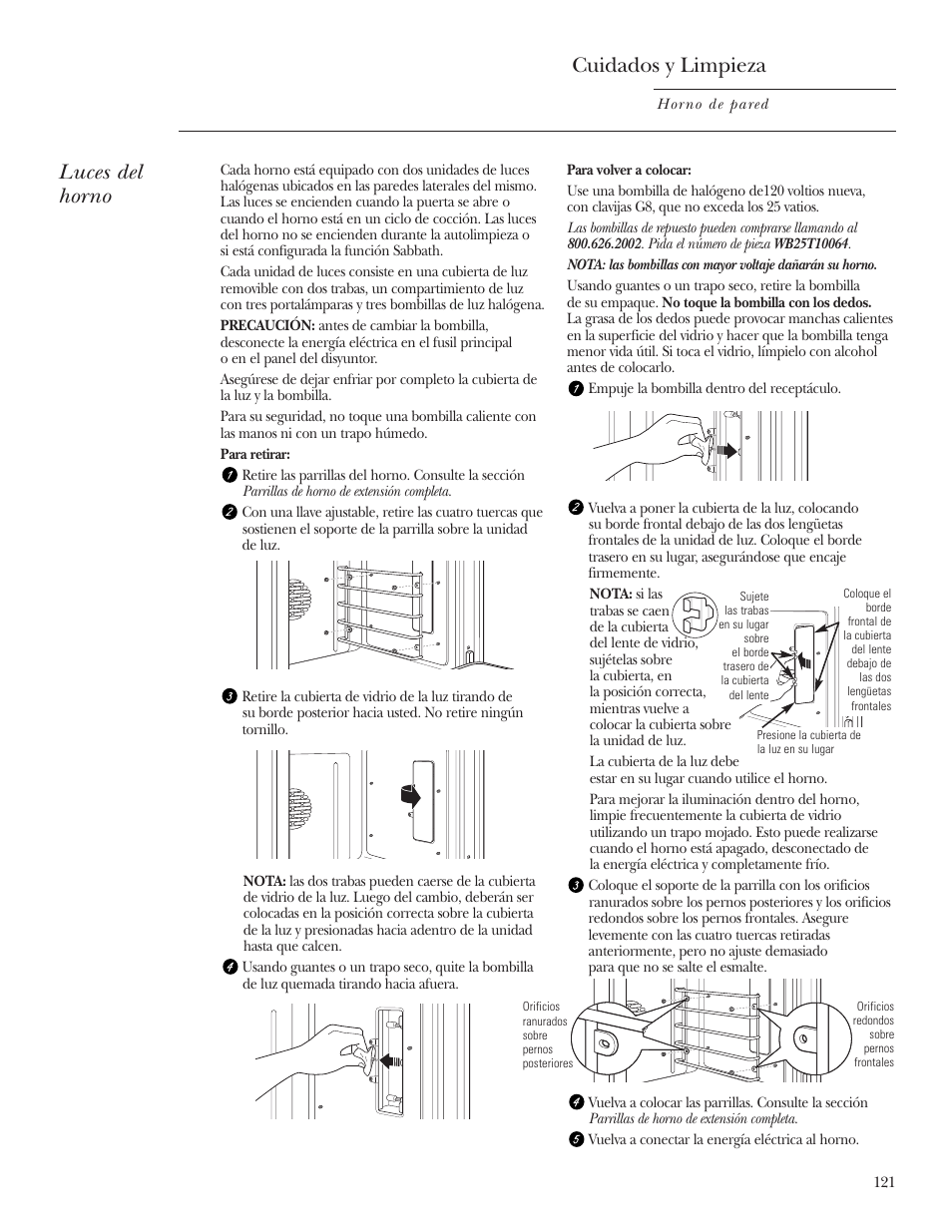 Luces del horno, Cuidados y limpieza | GE Monogram ZET2S User Manual | Page 121 / 128