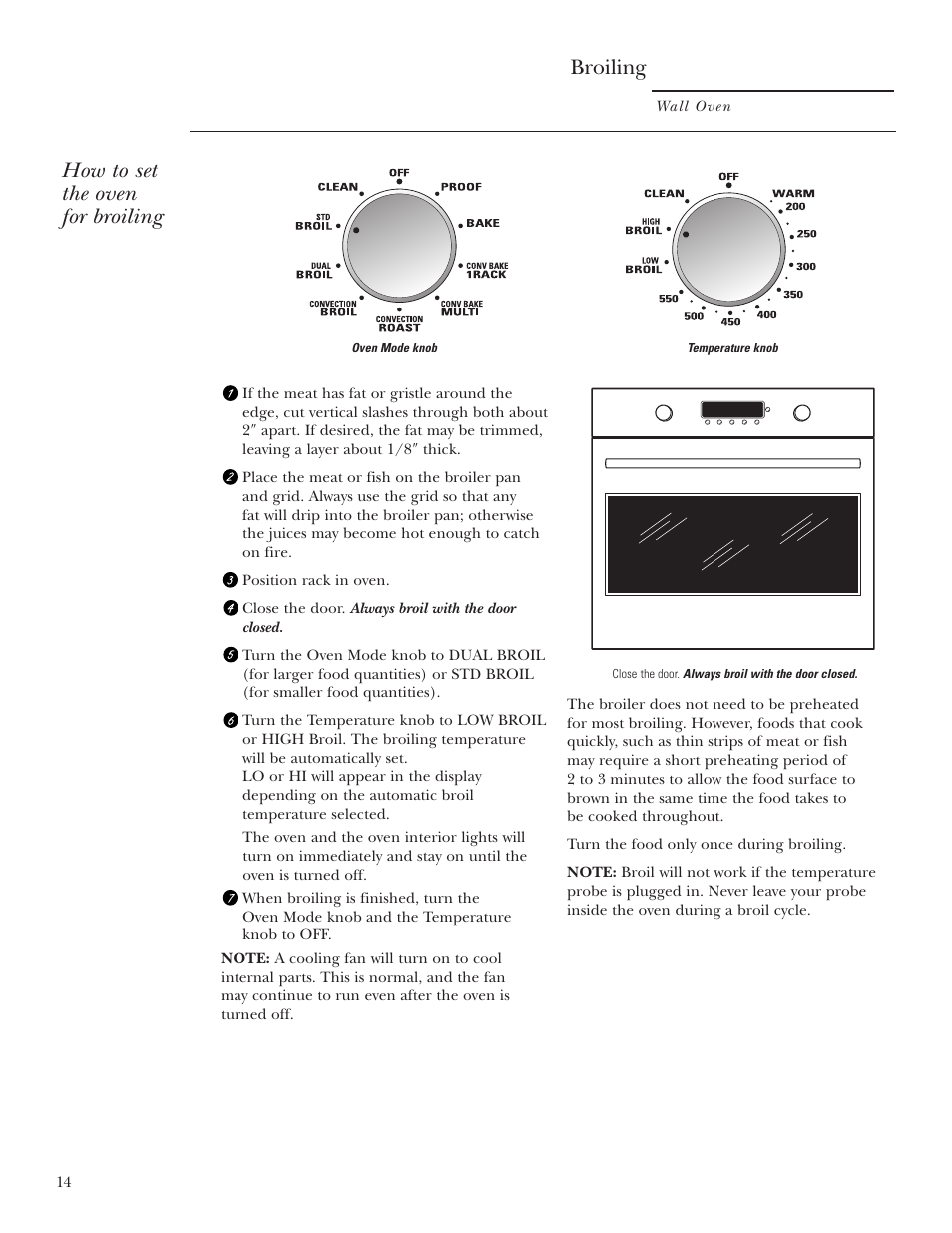 Broiling, How to set the oven for broiling | GE Monogram ZET2S User Manual | Page 14 / 128