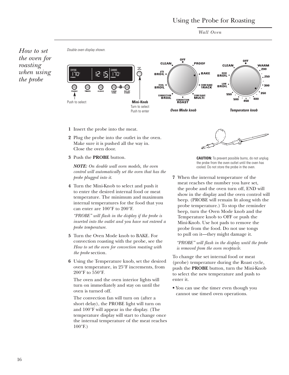 Using the probe for roasting | GE Monogram ZET2S User Manual | Page 16 / 128