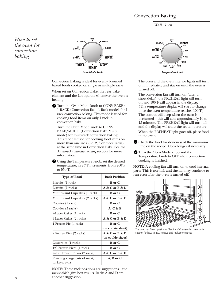 How to set the oven for convection baking, Convection baking | GE Monogram ZET2S User Manual | Page 18 / 128