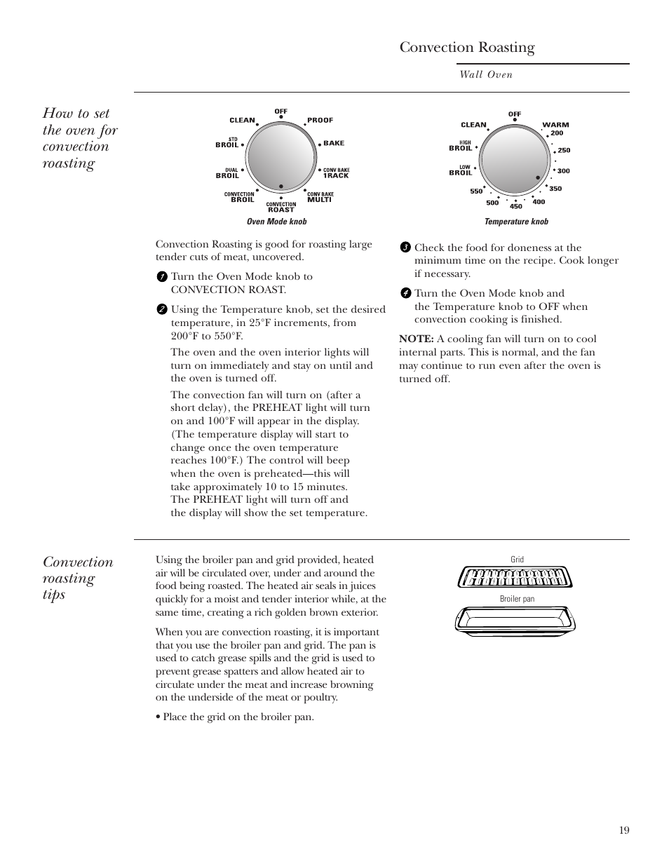 Convection roasting, How to set the oven for convection roasting, Convection roasting tips | GE Monogram ZET2S User Manual | Page 19 / 128