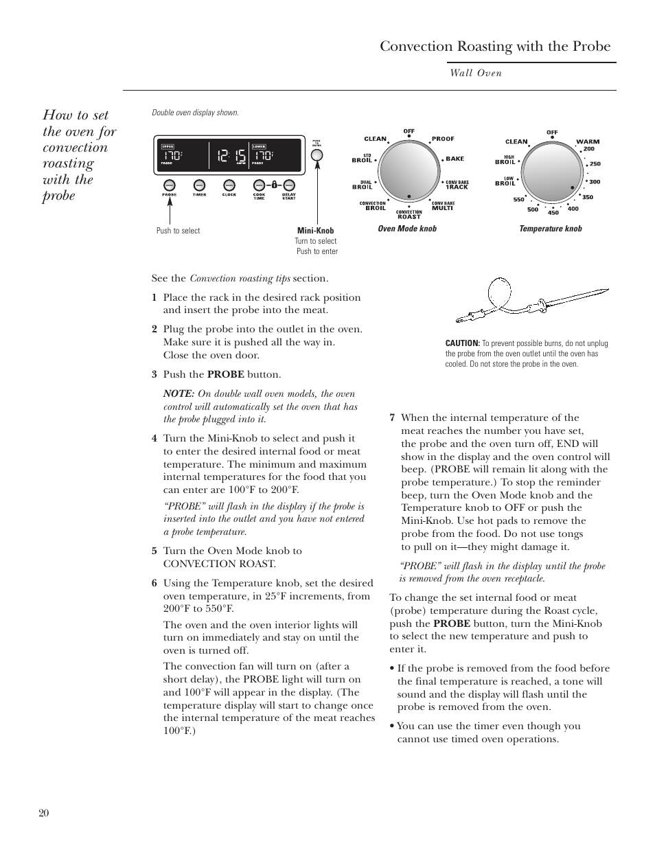 Convection roasting with the probe | GE Monogram ZET2S User Manual | Page 20 / 128