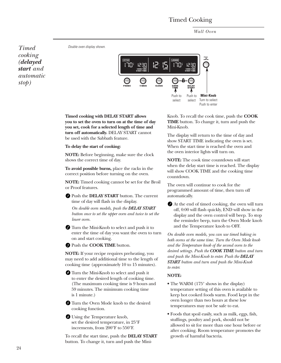 Timed cooking ( delayed start and automatic stop), Timed cooking | GE Monogram ZET2S User Manual | Page 24 / 128