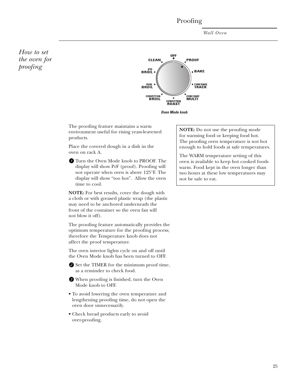 Proofing, How to set the oven for proofing | GE Monogram ZET2S User Manual | Page 25 / 128