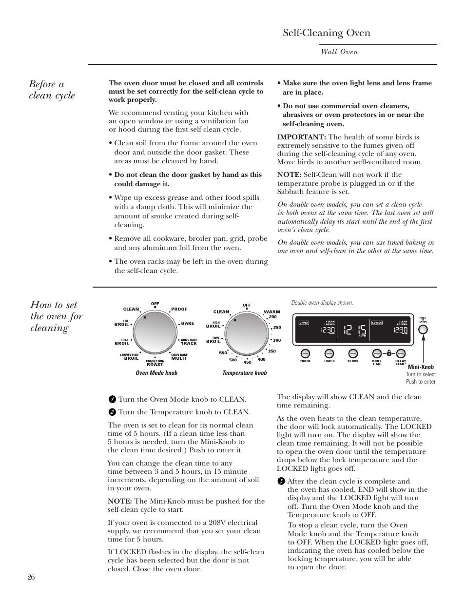 Self-cleaning instructions, Self-cleaning instructions , 27, Self-cleaning oven | Before a clean cycle, How to set the oven for cleaning | GE Monogram ZET2S User Manual | Page 26 / 128