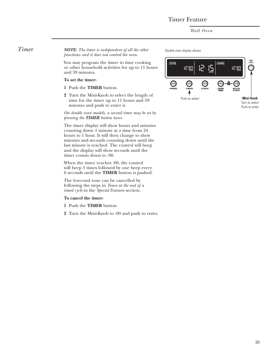 Timer, Timer feature | GE Monogram ZET2S User Manual | Page 29 / 128