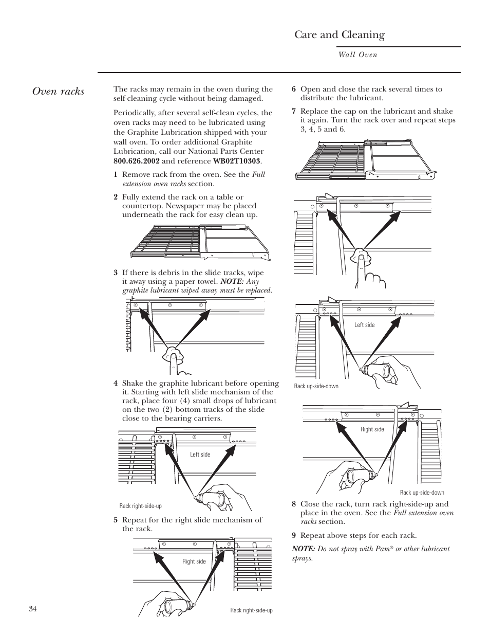 Racks, Care and cleaning, Oven racks | GE Monogram ZET2S User Manual | Page 34 / 128