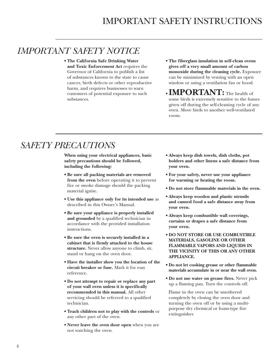 Safety instructions, Safety instructions –6, Safety precautions | Important | GE Monogram ZET2S User Manual | Page 4 / 128