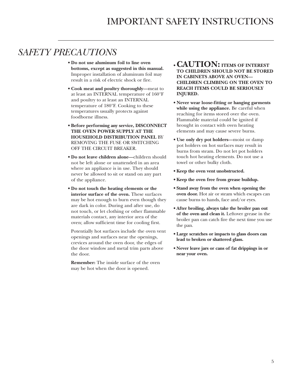 Safety precautions, Important safety instructions, Caution | GE Monogram ZET2S User Manual | Page 5 / 128