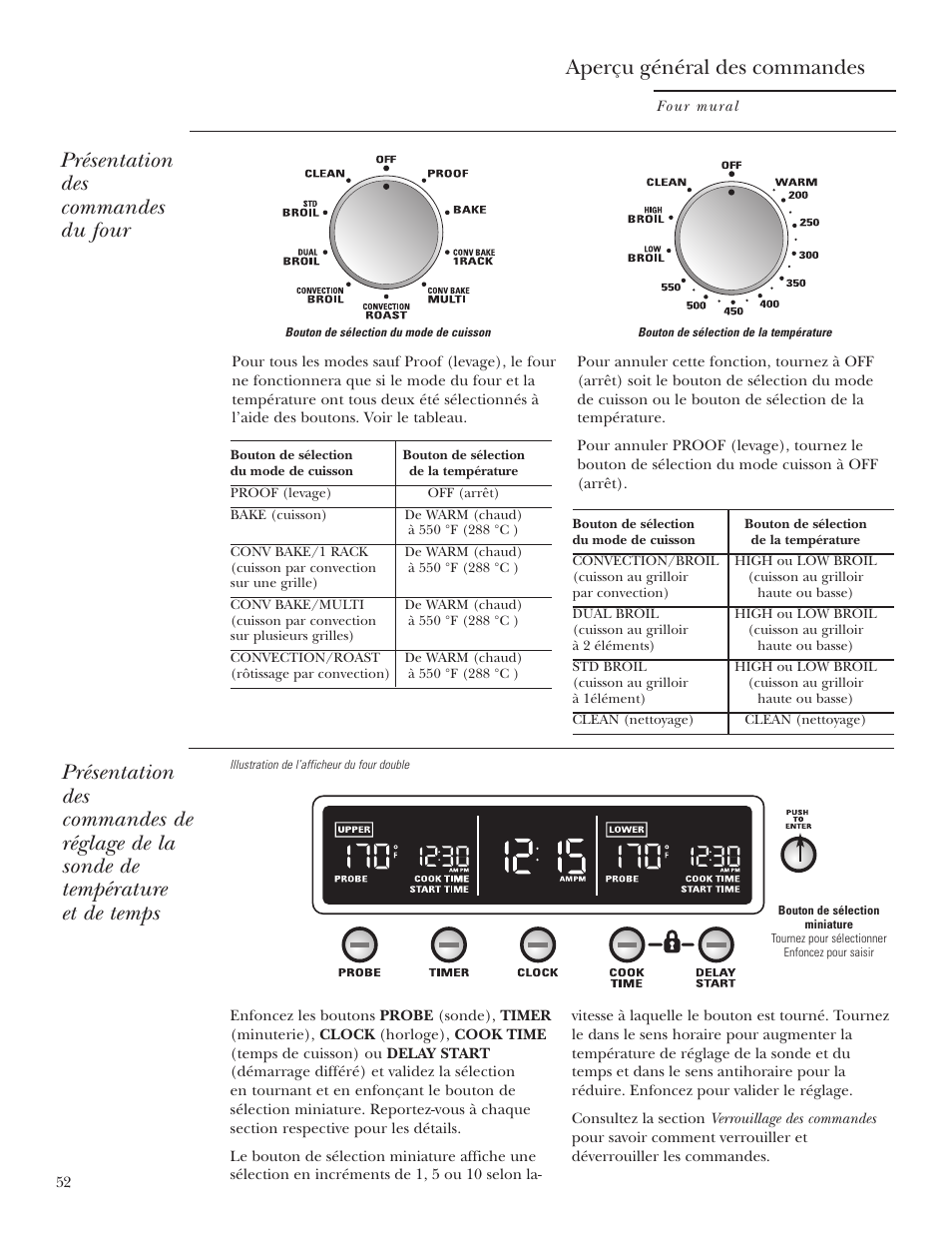 Sonde, Sonde , 58, 59, 63, 78, Présentation des commandes du four | GE Monogram ZET2S User Manual | Page 52 / 128