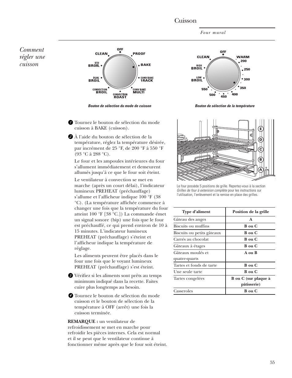 Cuisson, Comment régler une cuisson | GE Monogram ZET2S User Manual | Page 55 / 128