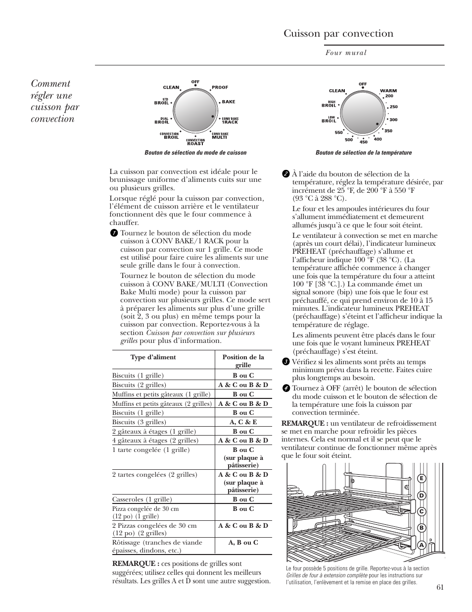 Comment régler une cuisson par convection, Cuisson par convection | GE Monogram ZET2S User Manual | Page 61 / 128