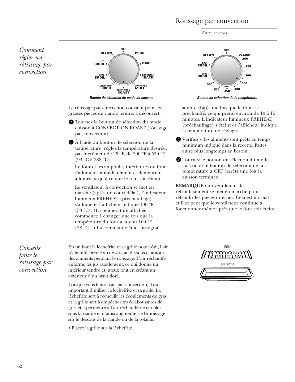 Rôtissage par convection, Comment régler un rôtissage par convection, Conseils pour le rôtissage par convection | GE Monogram ZET2S User Manual | Page 62 / 128