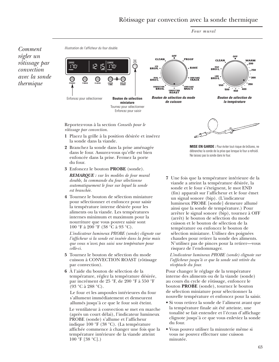 Rôtissage par convection avec la sonde thermique | GE Monogram ZET2S User Manual | Page 63 / 128