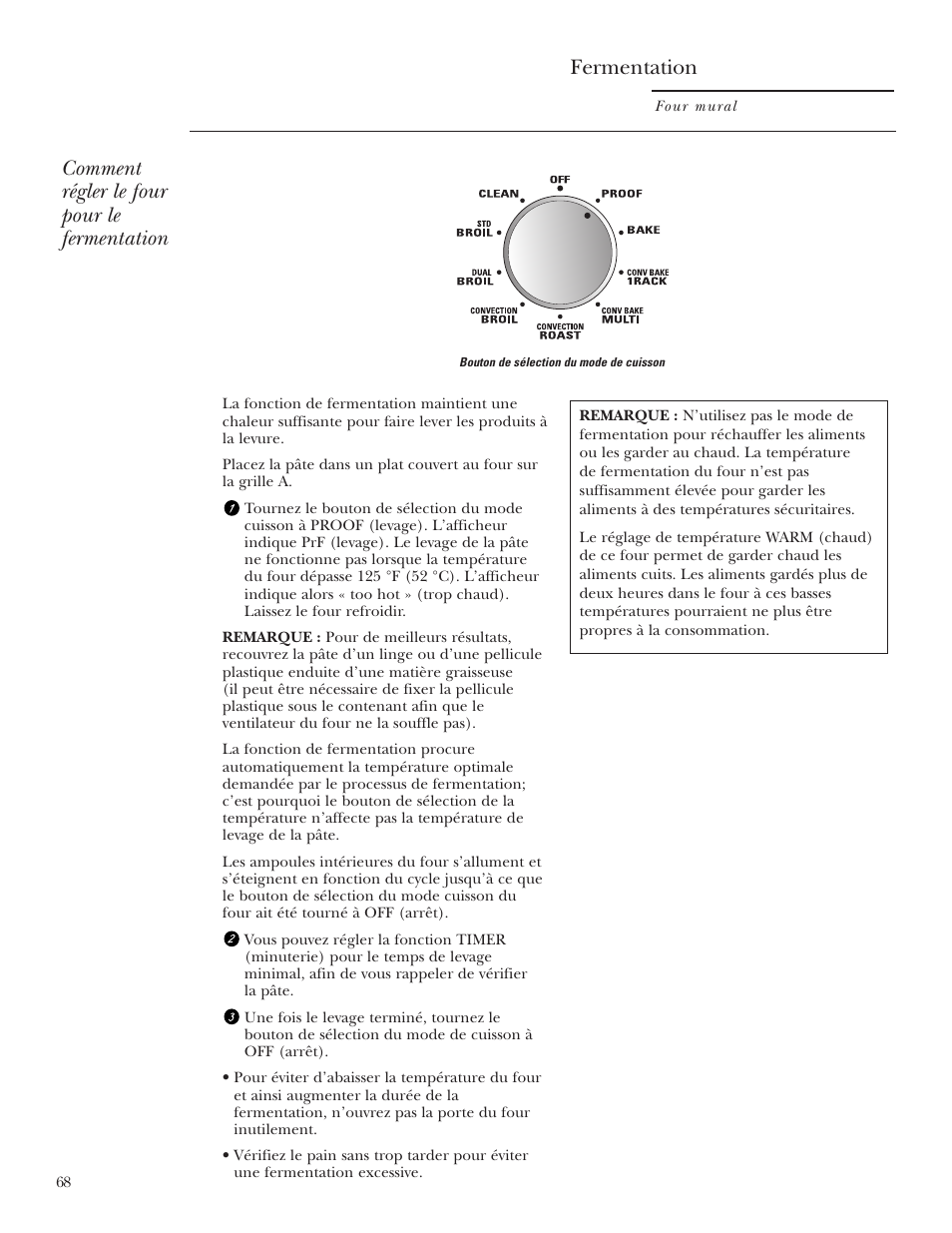 Fermentation, Comment régler le four pour le fermentation | GE Monogram ZET2S User Manual | Page 68 / 128