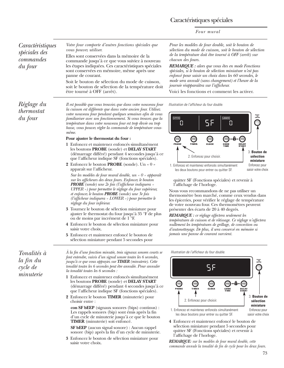 Fonctions spéciales, Réglage du thermostat, Fonctions spéciales –75 | Caractéristiques spéciales | GE Monogram ZET2S User Manual | Page 73 / 128