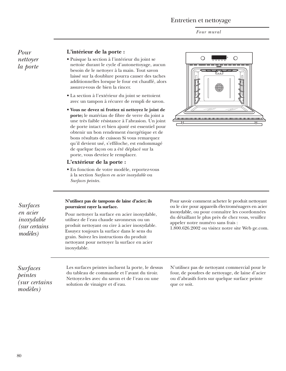 Pour nettoyer la porte, Entretien et nettoyage, Surfaces peintes (sur certains modèles) | GE Monogram ZET2S User Manual | Page 80 / 128