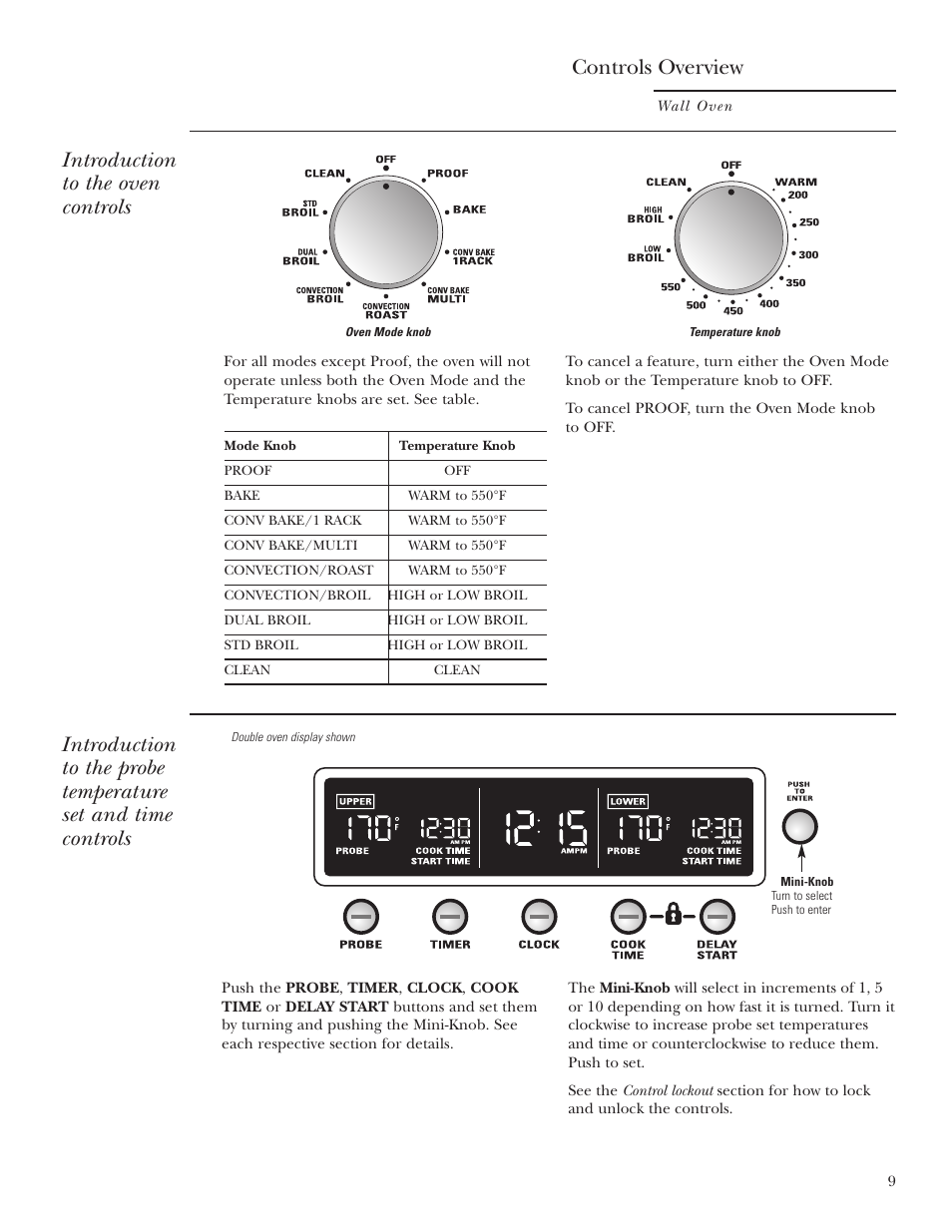 Probe, Probe , 15, 16, 20, 35, Introduction to the oven controls | GE Monogram ZET2S User Manual | Page 9 / 128