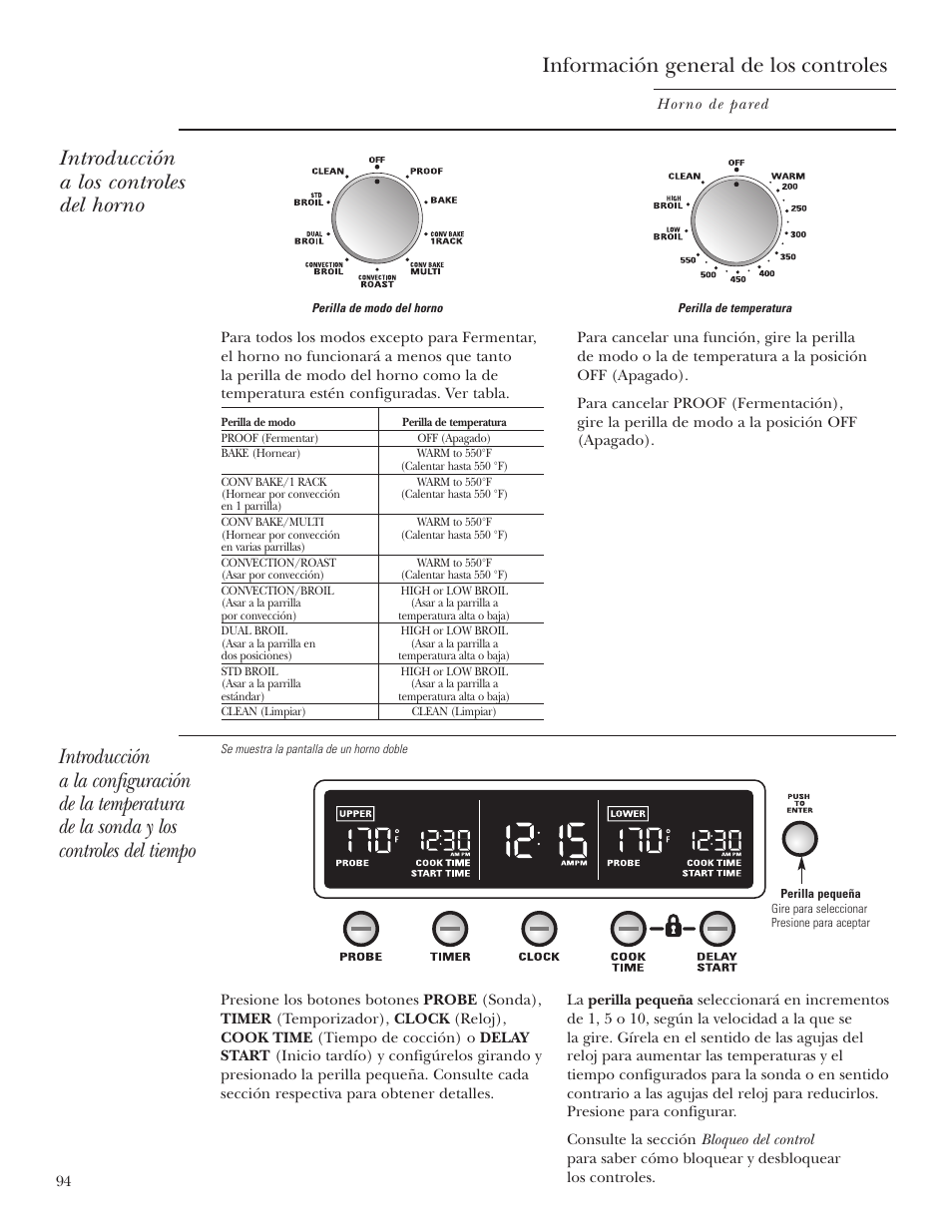 Sonda, Sonda , 100, 101, 105, 120, Introducción a los controles del horno | GE Monogram ZET2S User Manual | Page 94 / 128