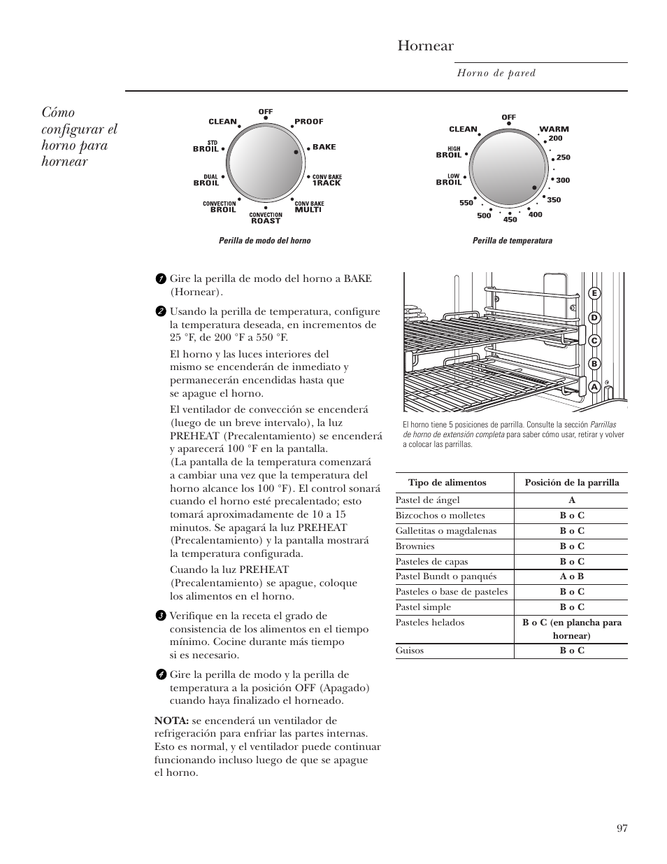 Hornear, Cómo configurar el horno para hornear | GE Monogram ZET2S User Manual | Page 97 / 128