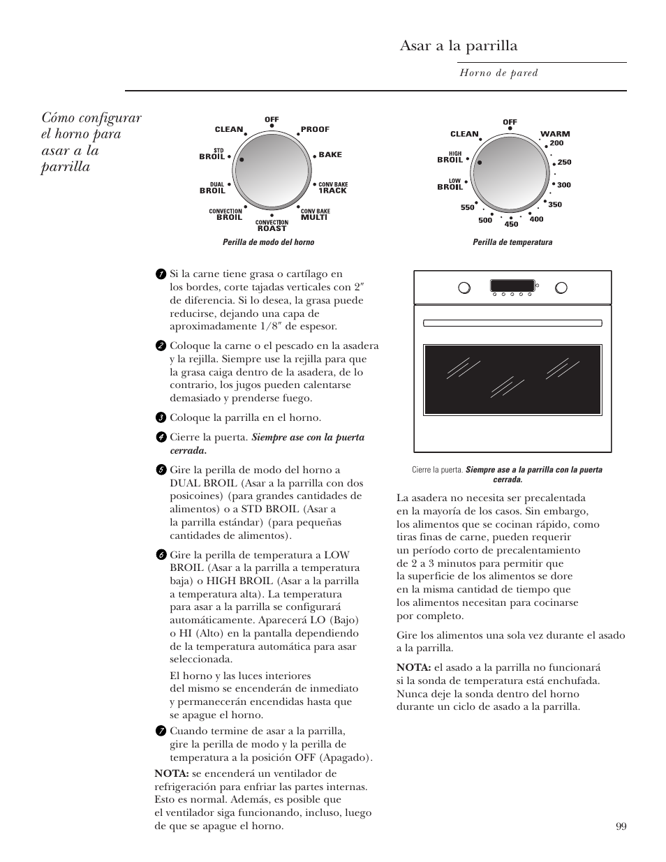 Asar a la parrilla, Cómo configurar el horno para asar a la parrilla | GE Monogram ZET2S User Manual | Page 99 / 128