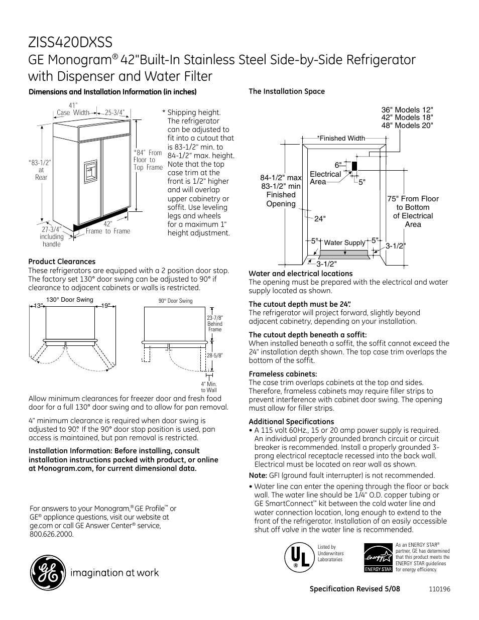 GE Monogram ZISS420DXSS User Manual | 2 pages