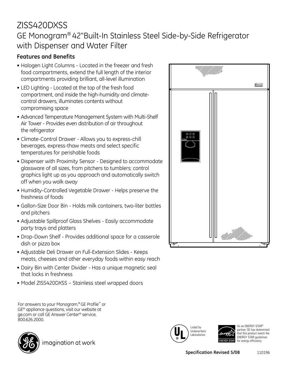 Ziss420dxss, Ge monogram, Ziss420drss | Features and benefits | GE Monogram ZISS420DXSS User Manual | Page 2 / 2