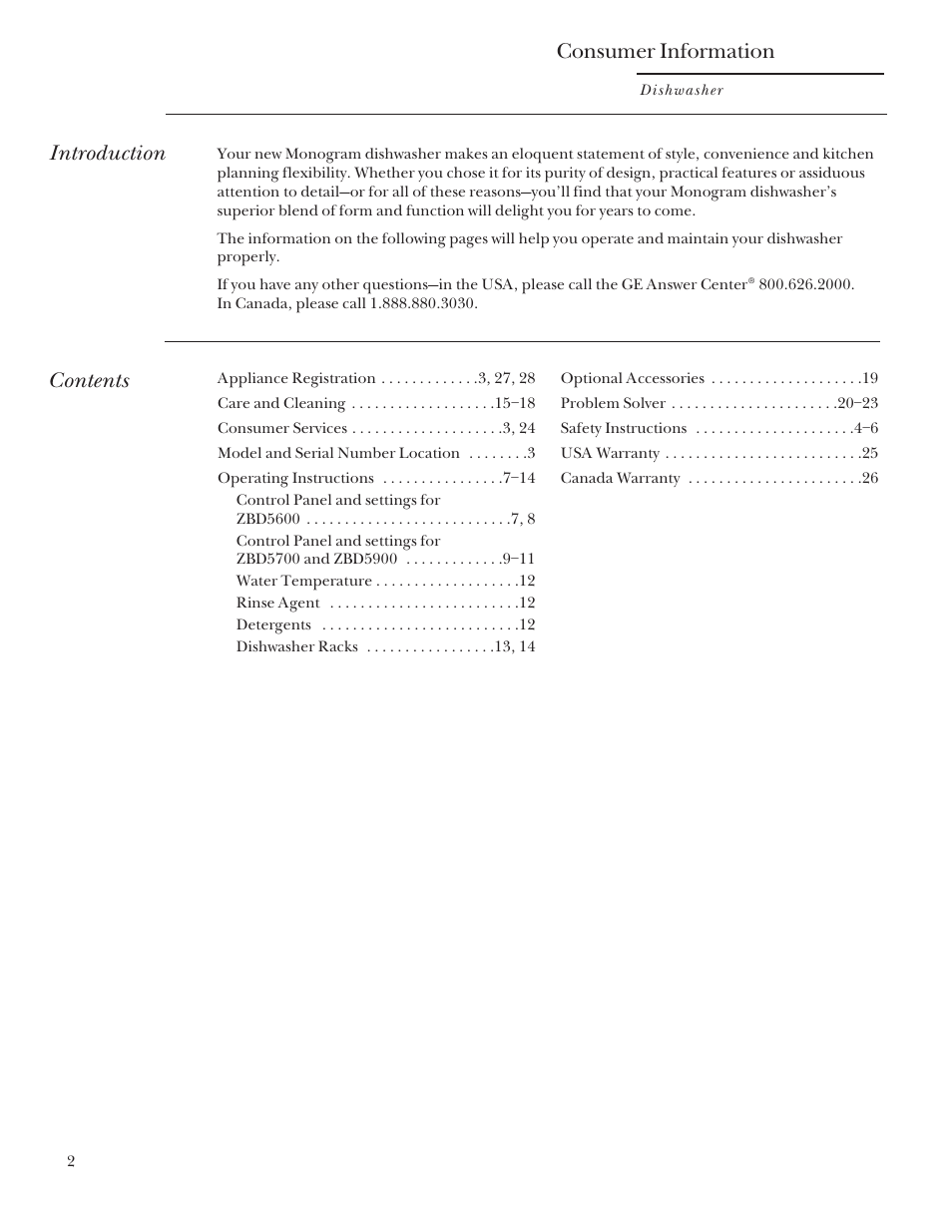 GE Monogram ZBD5700 User Manual | Page 2 / 28